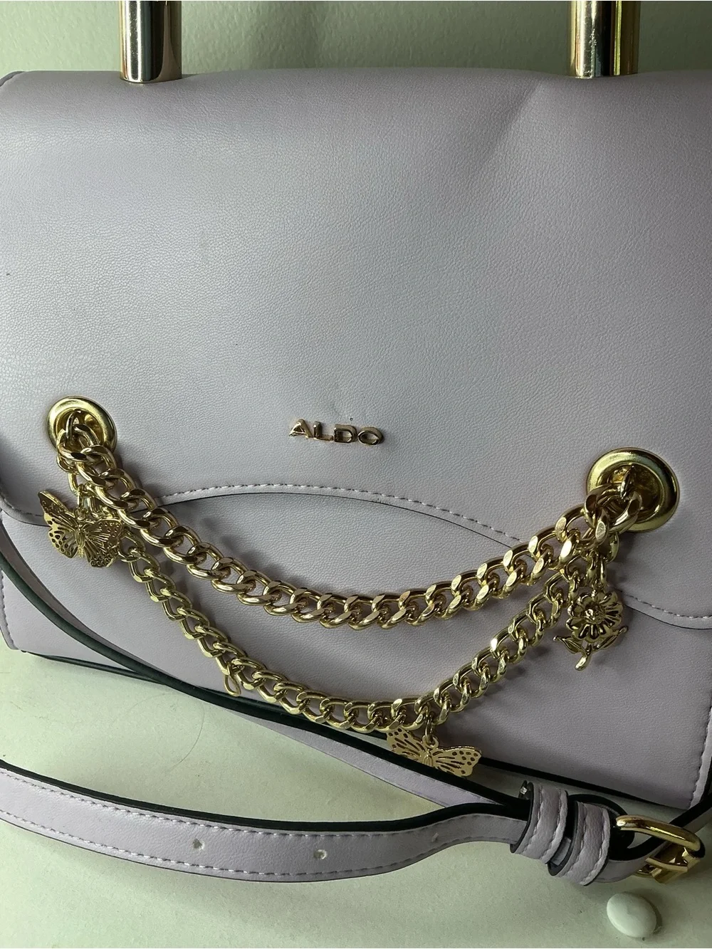 ALDO Lilac Crossbody Tote Handle Bag with Gold Butterfly Chain and Charms